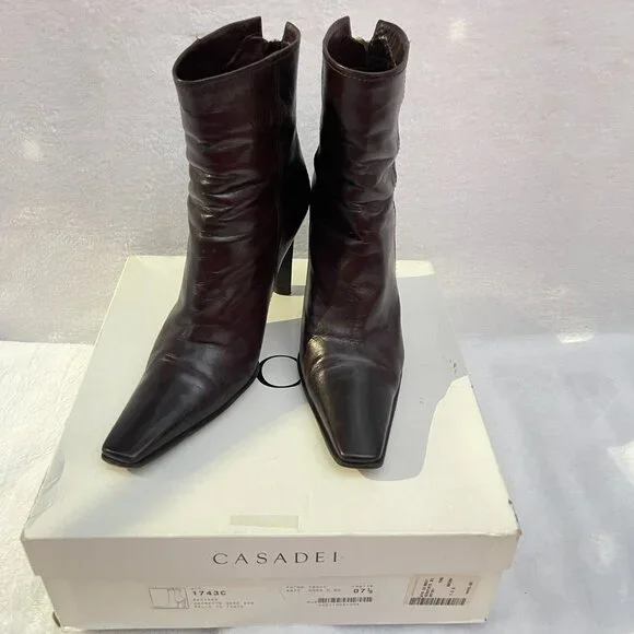 Auc CASSADEI Pellami Brown Leather Back Zip Pointy Ankle Boots Made in Italy - Picture 4 of 16